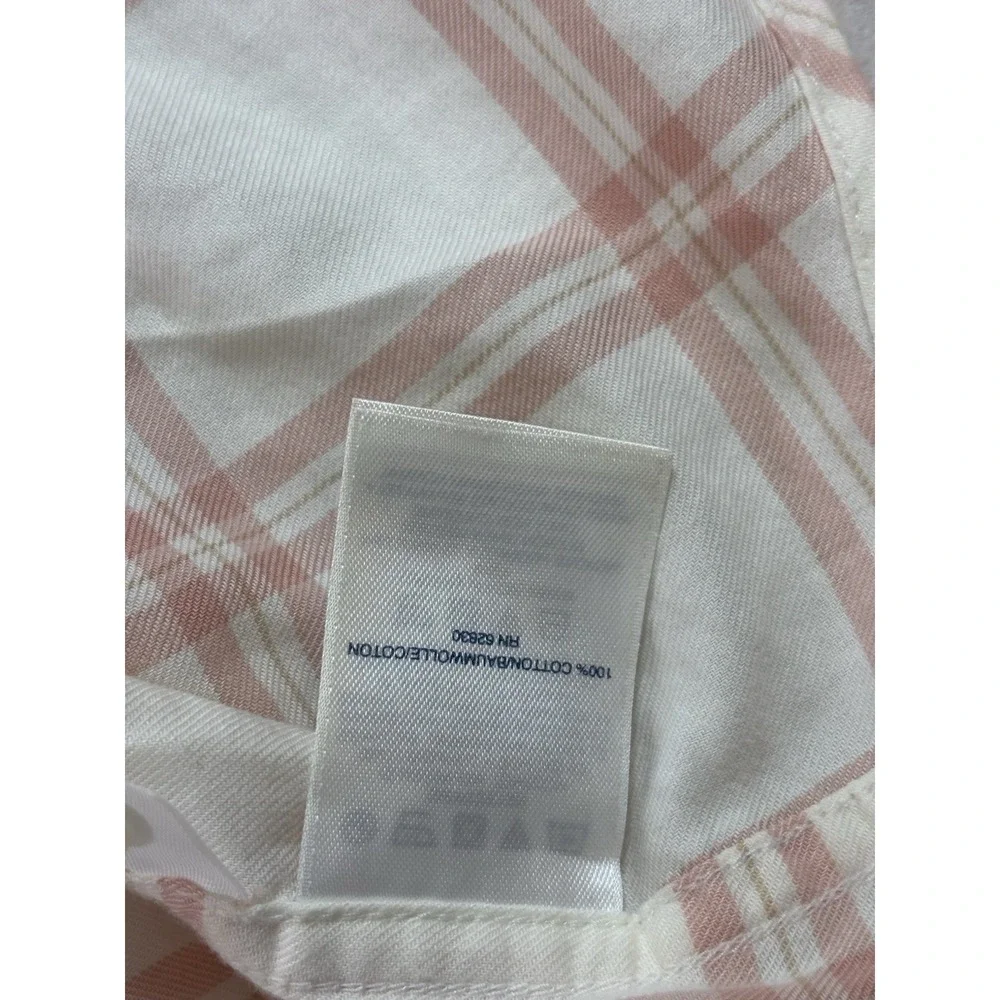 Lands End Pink Ivory Cotton Flannel Plaid Shirt Sz 6 Pintucks Roll Tab Sleeve